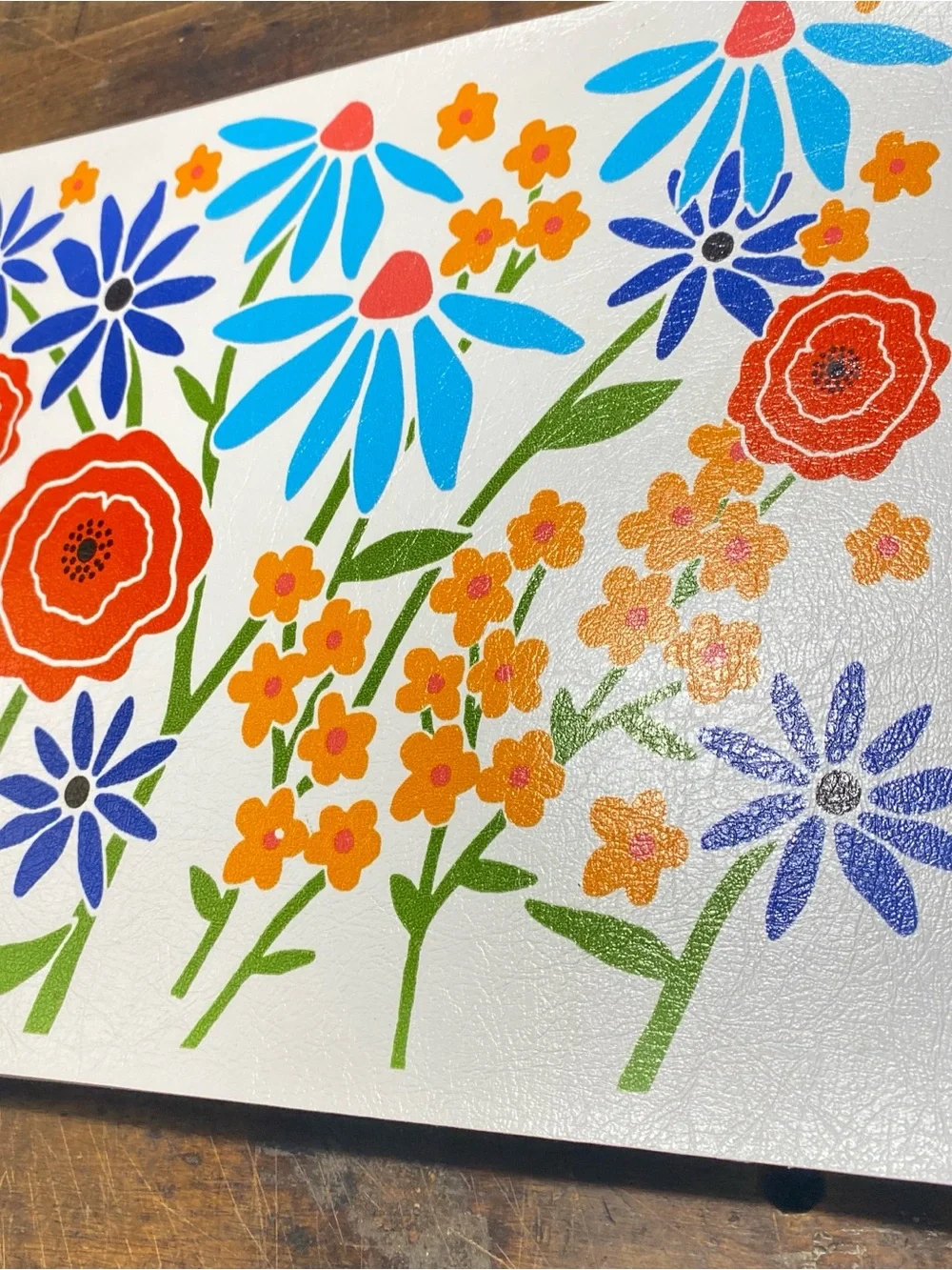 Set of 4 Vintage Crate & Barrel Vinyl Placemats Bright Wildflowers 12 x 17 In.